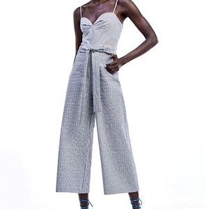 Zara sweetheart belted striped jumpsuit